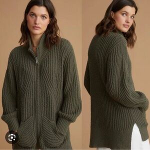 Anthropologie Pilcro Zip Front Longline Green Cardigan Sweater Wool Blend Sz 2X